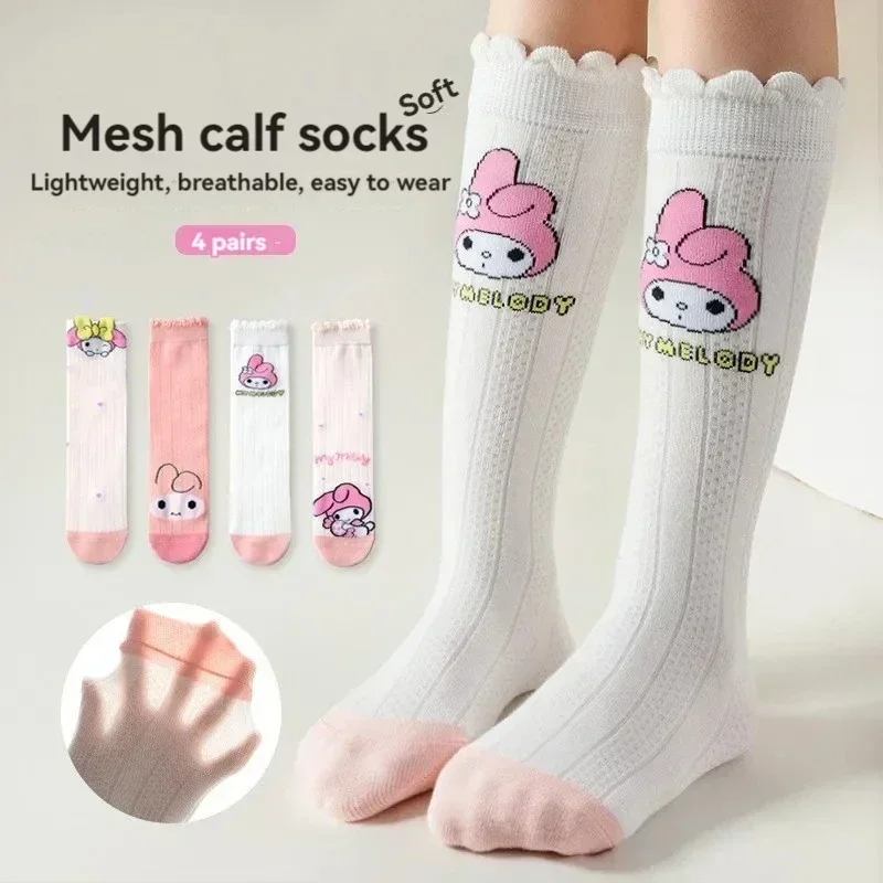 4pairs Kawaii Sanrio Cinnamoroll Socks Anime kuromi Spring Summer Sweet In The Tube Cartoon Socks Cute Girls Cotton Home Sock