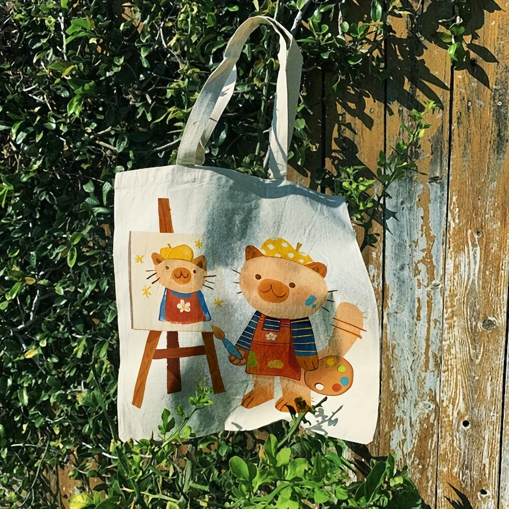 El bolso de mano de lona con illustrations de gato artistico es una bolsa de supermercado قابلة لإعادة الاستخدام