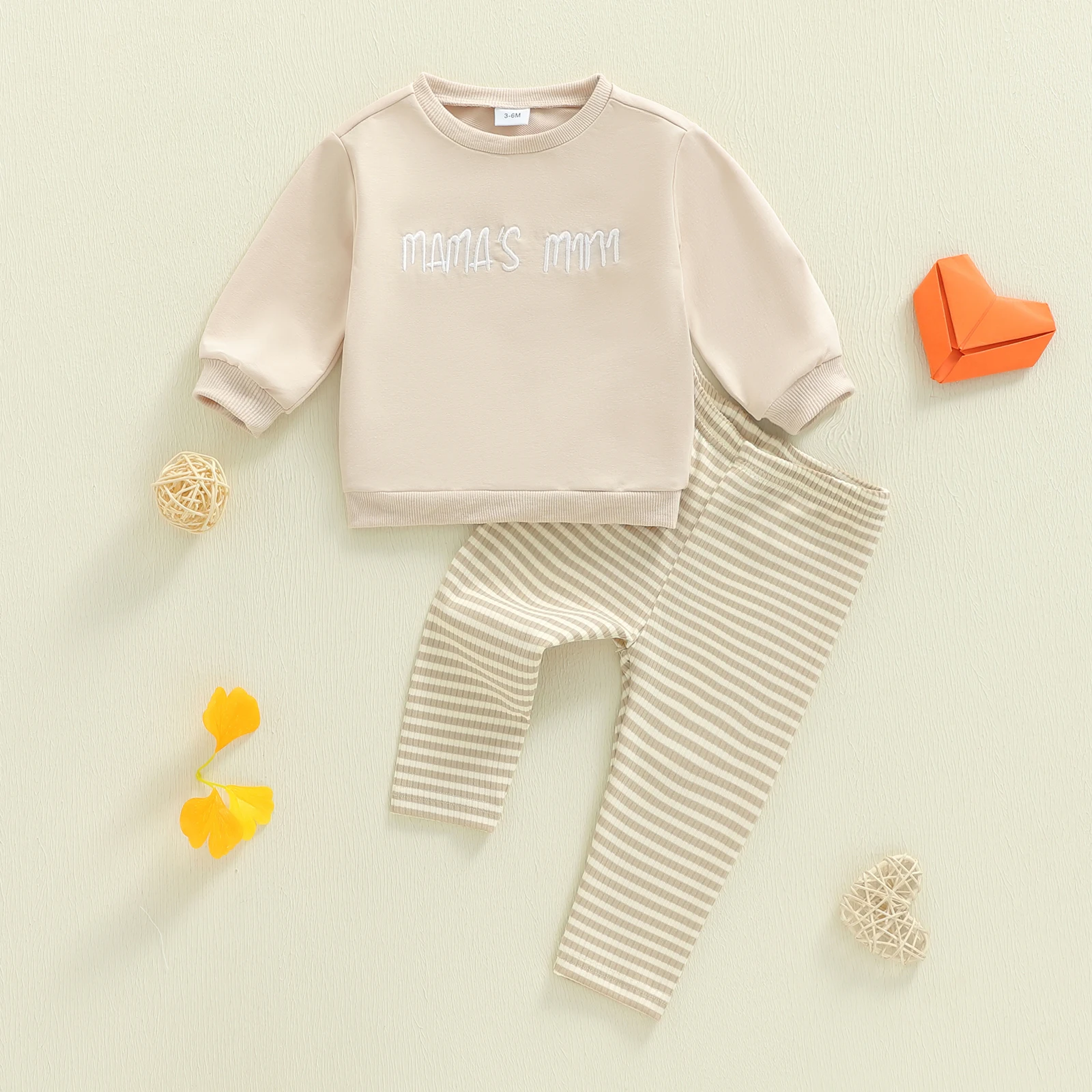 Tregren Toddler Baby Clothing Set Fashionable Long Sleeve Letters Embroidered Pullover with Striped Pants 2 Pcs Fall Outfit