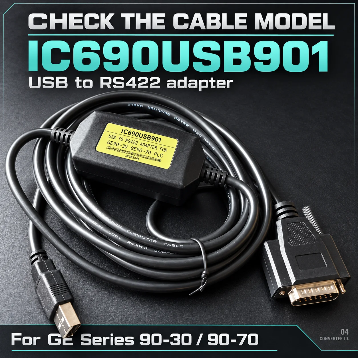 SNP USB Communication Cable for GE 90-30 90-70 PLC, IC690USB901 3M DB15, VersaPro Program Transfer Maintenance Wire