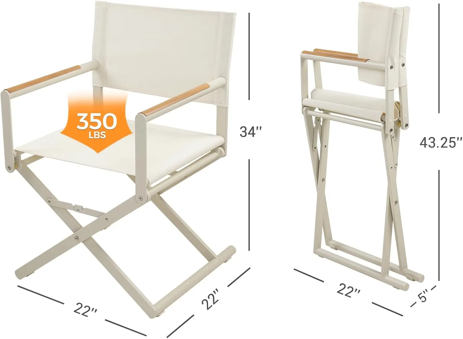 Folding Directors Chairs Set, Extra Wide Outdoor Dining Seat With Armrests For Patio Lawn Deck Camping Garden, Portable Lightweight Furniture, Classic Style, Grey, Two Pieces
