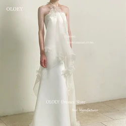 OLOEY A Line Fairy Wedding Dresses Photoshoot Halter 3D Flowers Korea Bridal Gowns Garden Customised Formal Dress 2024