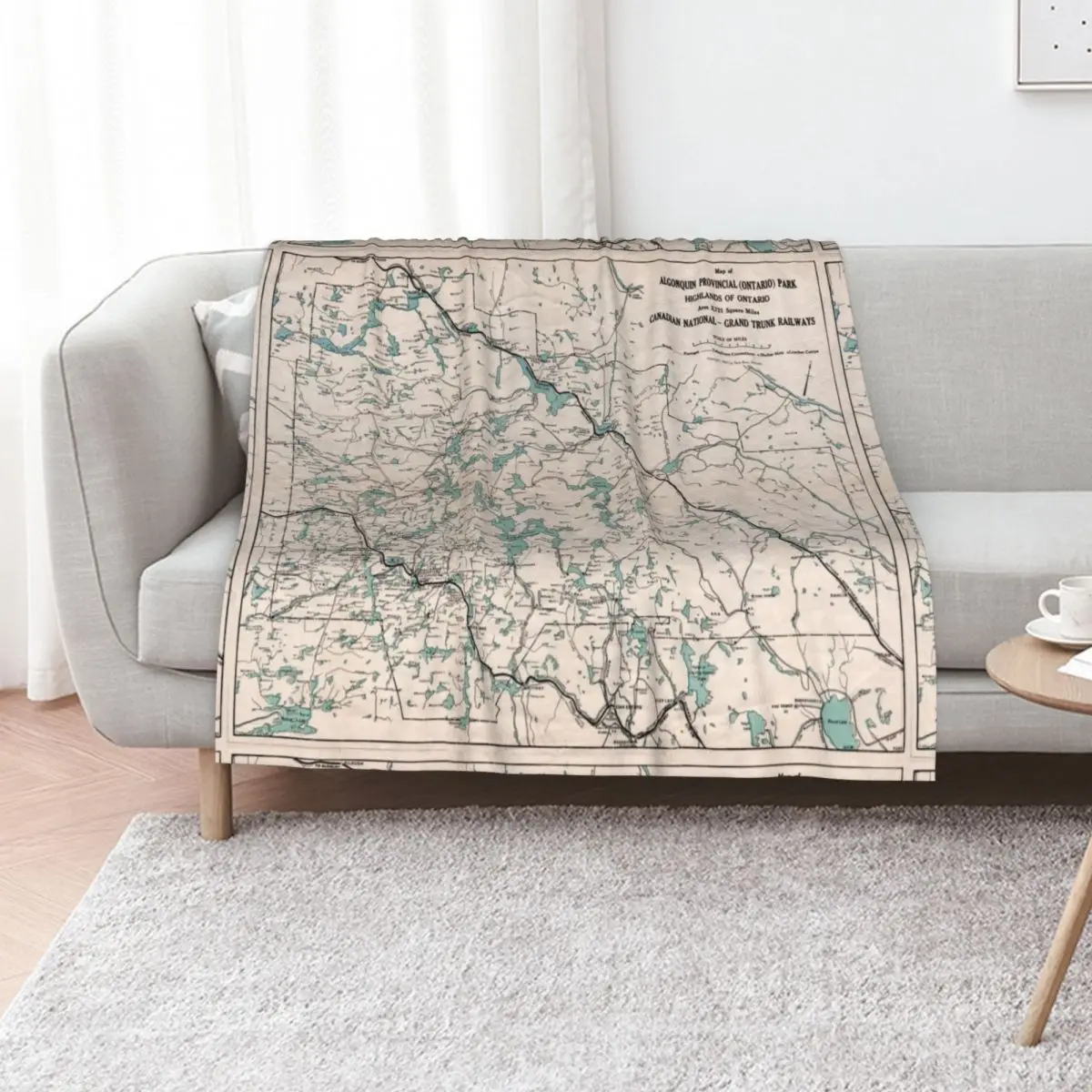 1922 Algonquin Park Ontario Vintage Map Throw Blanket Camping Soft Plush Blankets