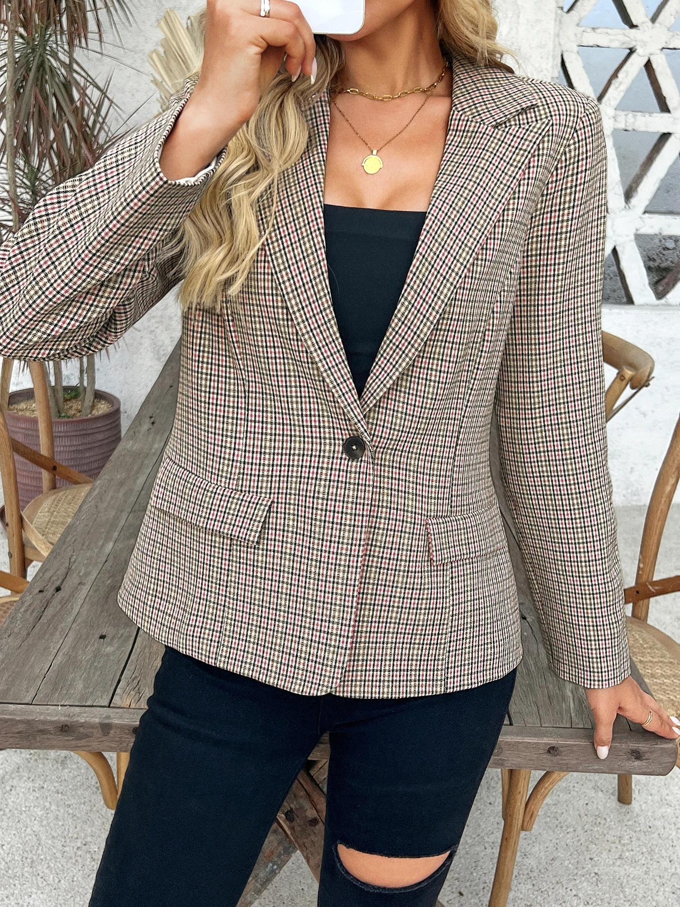 Women\'s retro checkered small suit 2024 spring new suit jacket women\'s heart machine top commuting suit