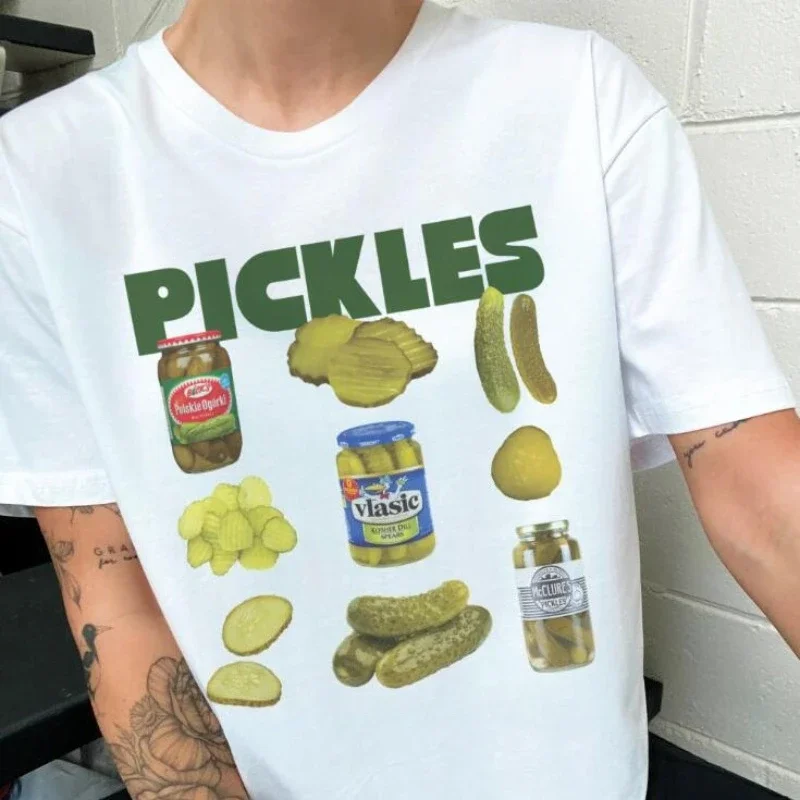 

Модные винтажные женские футболки с графическим принтом «Огурцы», забавные футболки для любителей огурцов, с коротким рукавом, с изображением банки с огурцами, женская одежда