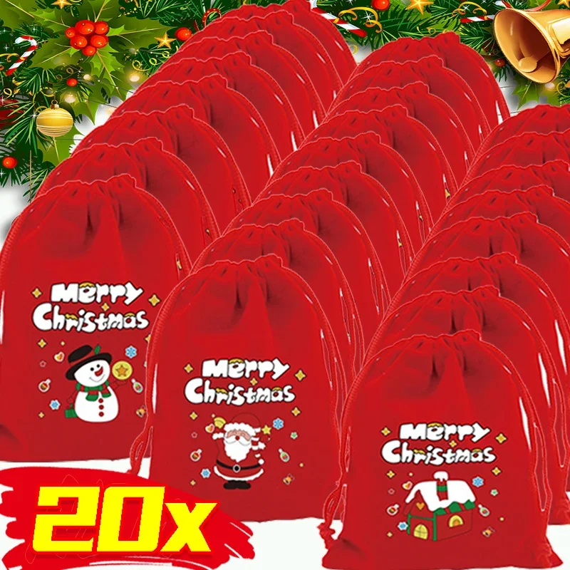 20/1pcs אדום חג המולד קטיפה שקיות שרוך santa חטיף couch xmas תכשיטים אריזה שקית אחסון תיק חדש מסיבת שנה תפאורה