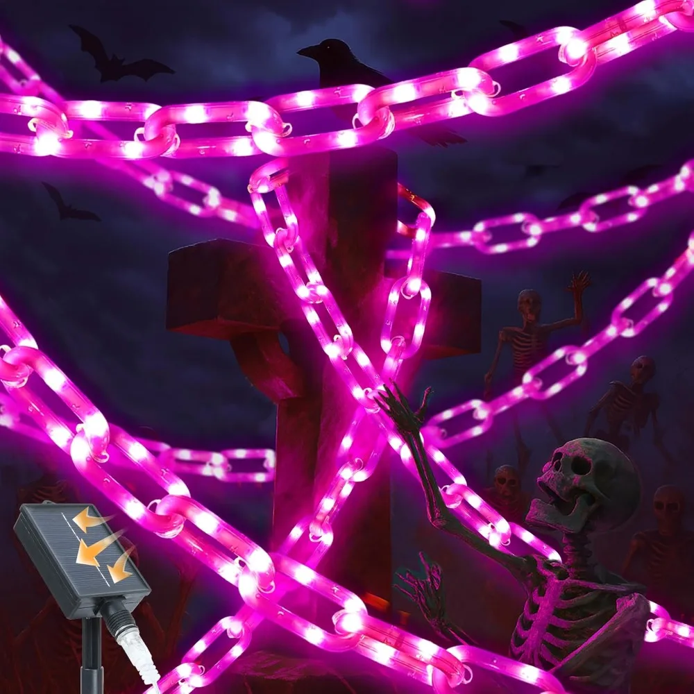سلسلة إضاءة أرجوانية تعمل بالطاقة الشمسية بطول 13 قدمًا 200 مصباح LED مع 8 أوضاع لديكور رعب الهالوين