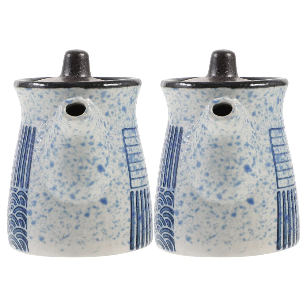 

2Pcs Elegant Ceramic Vinegar Dispenser Soy Sauce Pot Oil Jar Leakproof Restaurant Kitchen Supplies Gift