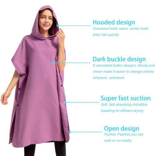 Imagen 2 del producto Toalla de natación Poncho de playa bata de playa de microfibra de alta calidad Poncho de Surf Poncho Poncho toalla absorbente de secado rápido Hoo