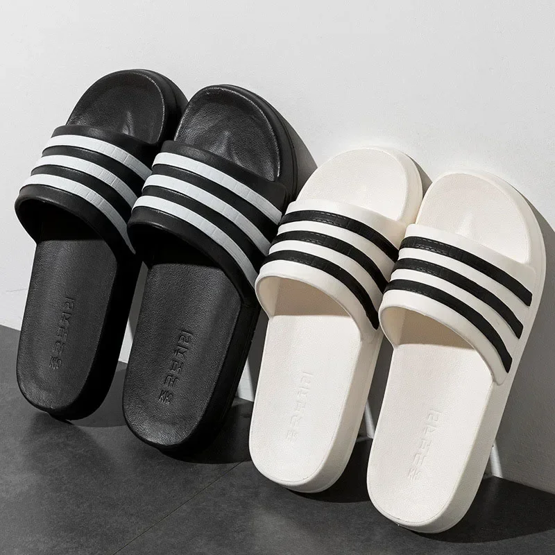 

Unisex Soft EVA Bathroom Slippers Women's House Slippers Non-slip Flat Home Shoes Couple Fashion Striped Casual Beach Slippers