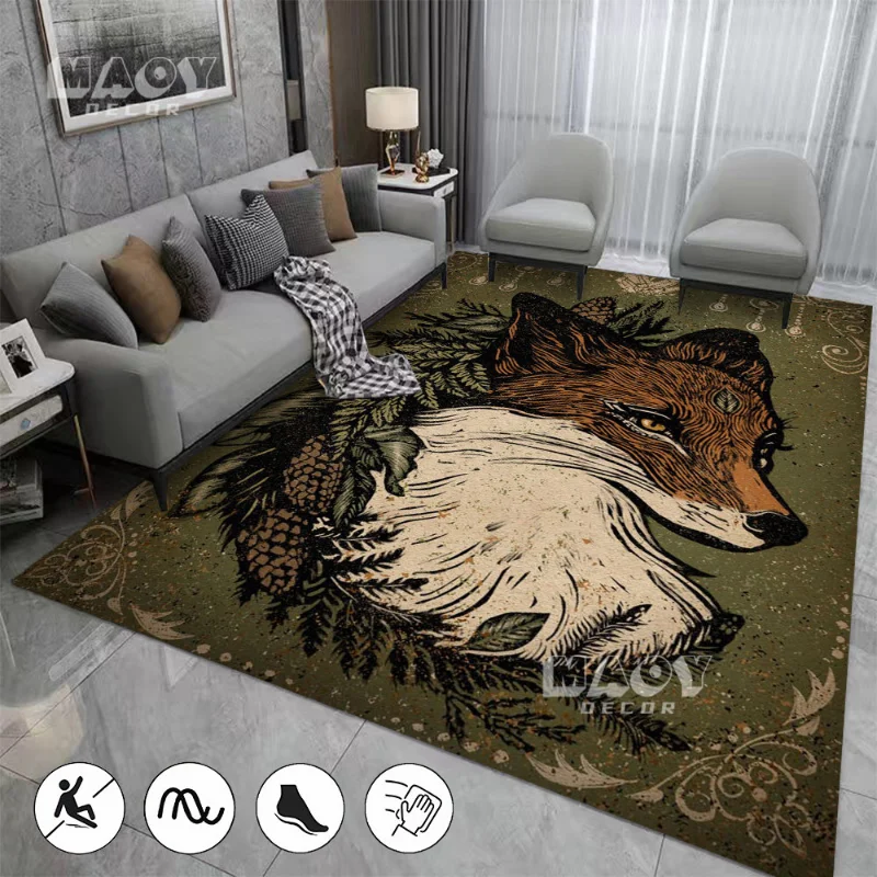 Woodland Witch Fox Queen Carpet Retro Feline Skull Printing Soft Floor Mat Living Room Kitchen for Non-Slip Bathroom Doormat