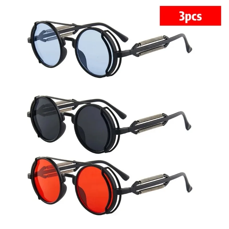 1/3PCS Classic Gothic Steampunk Sunglasses Luxury Designer High Quality Glasses Men and Women Retro Round Eyewear ﻿