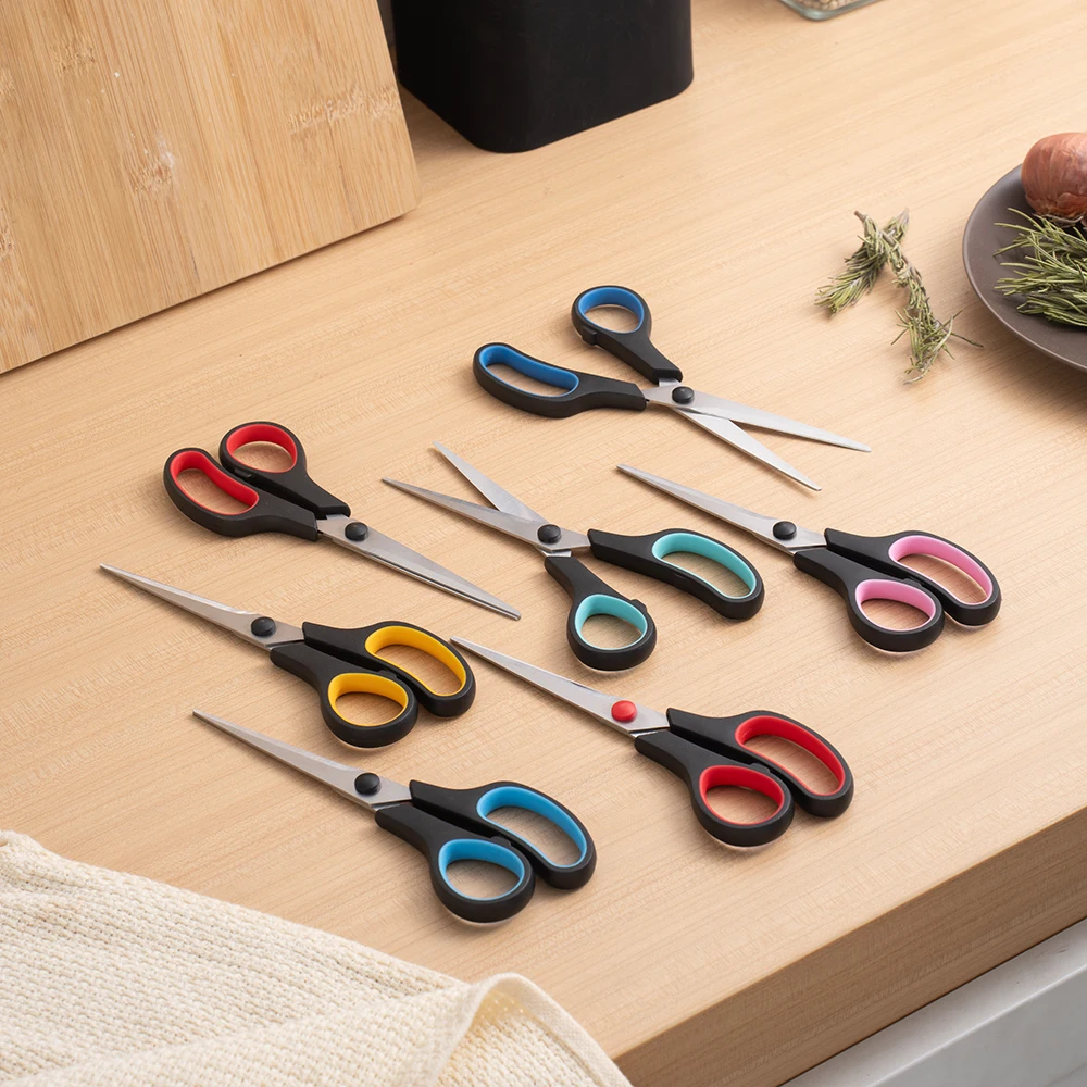 5 Pack Pure Black Multicolor Soft Grip Stainless Steel Scissors Ambidextrous Multi-Purpose DIY Craft School Office Cutting