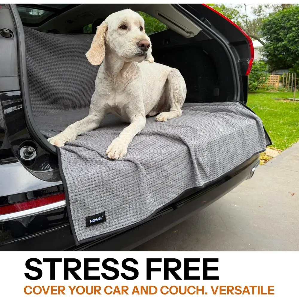 منشفة تجفيف الكلاب X-Large وغطاء مقعد السيارة، 71x59، سريع الجفاف، ألياف دقيقة ماصة، خفيفة الوزن، قابلة للغسل، تحمل 1.5 لتر، رمادي