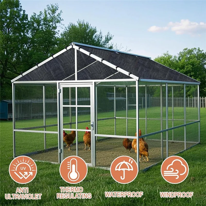 

A27F-UV Protection 90% Shade Cloth Cover For Summer For 11.5 X 6.6 FT Chicken Cage Coop With 20Pcs Ball Bungees Cords