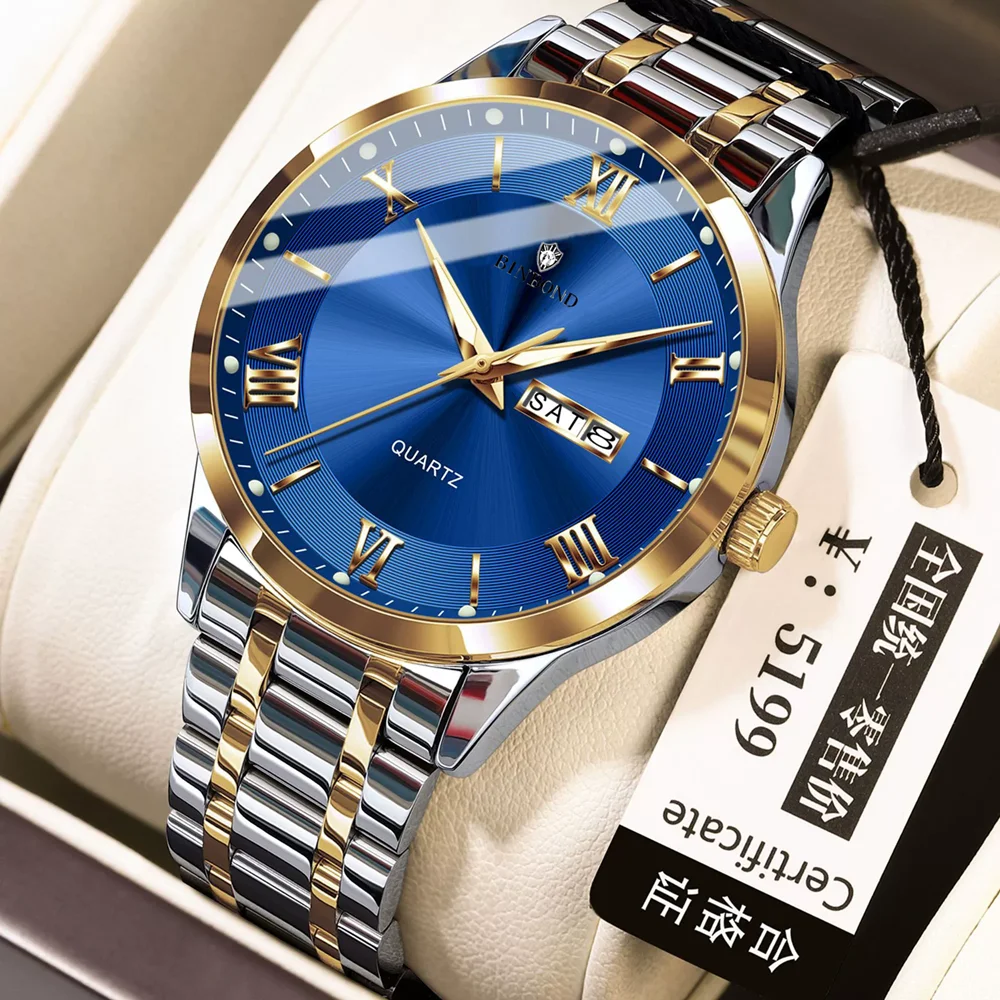 

New Gifts Mens Automatic Watches For Man Watch Luxury Brand Fashion Quartz Wristwatches Men Dual Calendar Digital Gold Clock