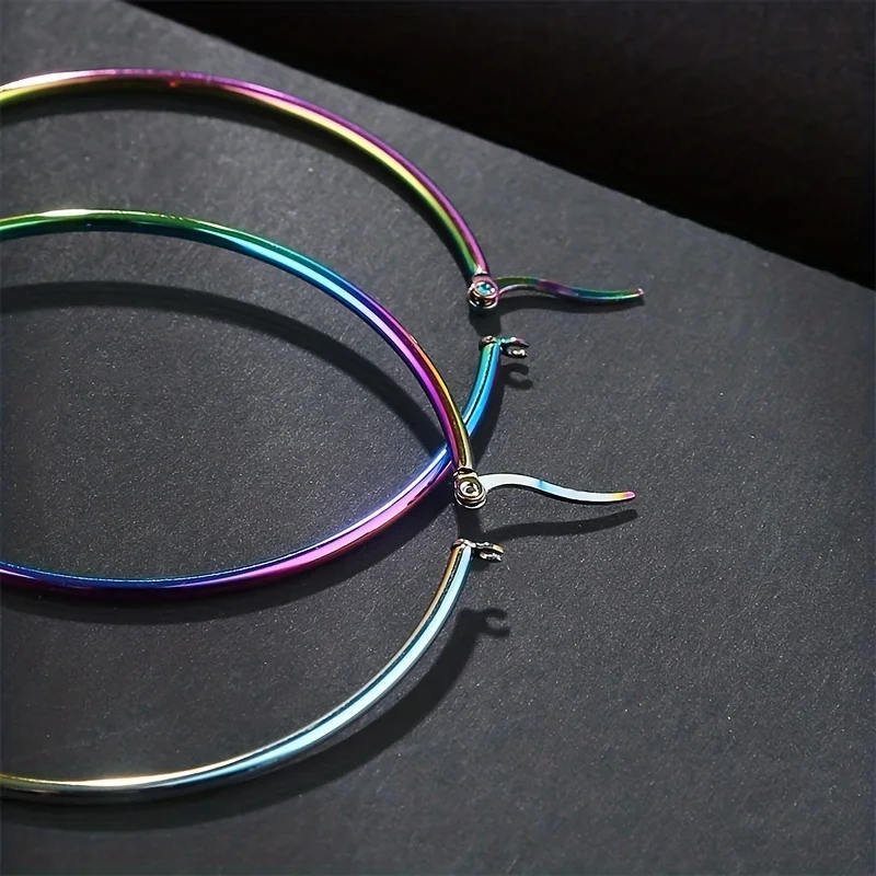 1/6 Pairs Fashion Simple Colorful Stainless Steel Hoop Earrings for Women Men Big & Small Circle Round Ear Jewelry Size 10-40mm