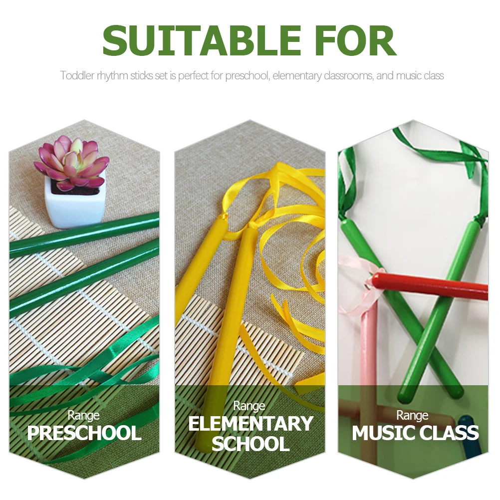 

2Pairs Kids Rhythm Ribbon Wooden Percussion Sticks Preschool Music Instruments Classroom Educational Rhythm Tools