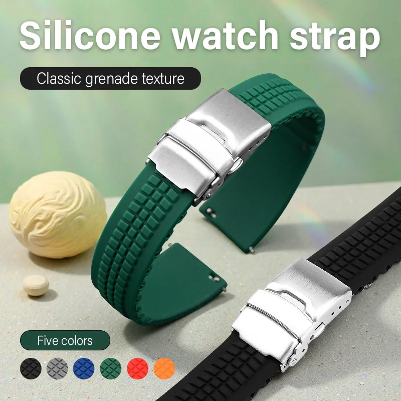 Hot-Selling High-Strength Silicone Watch Strap with Grenade Design, 20/22mm Quick-Release Strap, Universal Model, Can Be Cut and Replaced