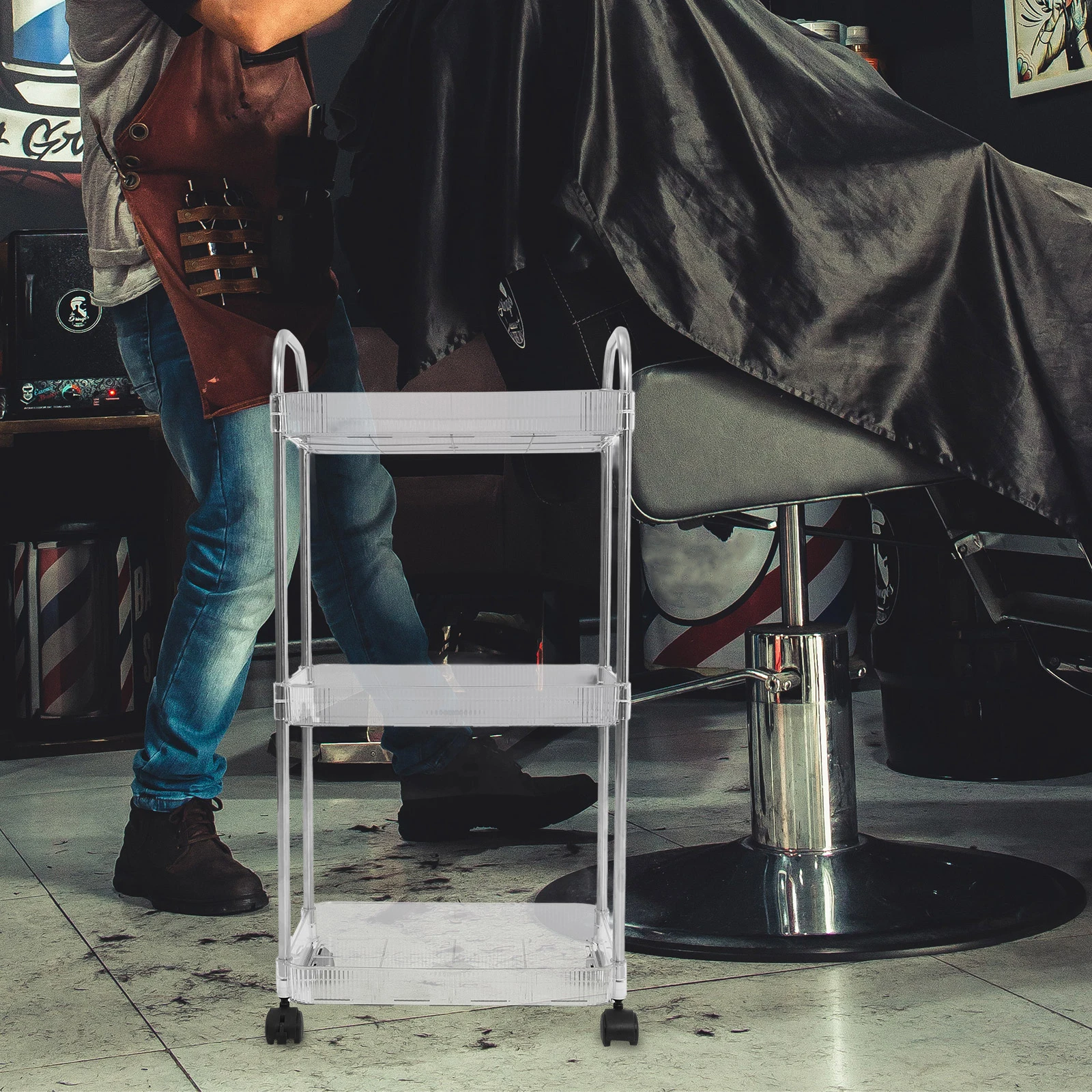 

Multi-layer Storage Rack 3-tier Rolling Cart for Hair Salon Equipment Stand SPA Bathroom Organizer PET Material