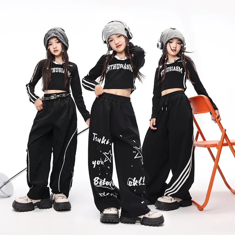 New Hip Hop Girls Cool K-pop Crop Tops Street Dance Letters Joggers Pants Kids Streetwear Jazz Costumes Girls Group Clothes Sets