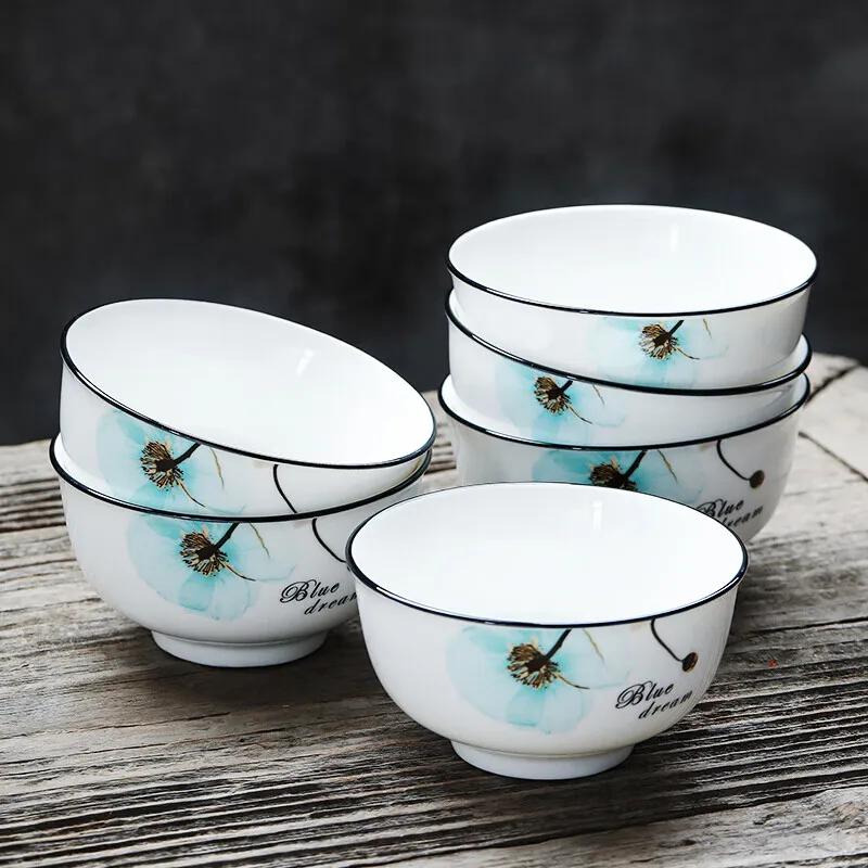 

SUSHI CERAMICS Rice Bowl Dream Orchid Creative Japanese, Korean, and European Ceramic Set Tableware 4.5inch 6pcs