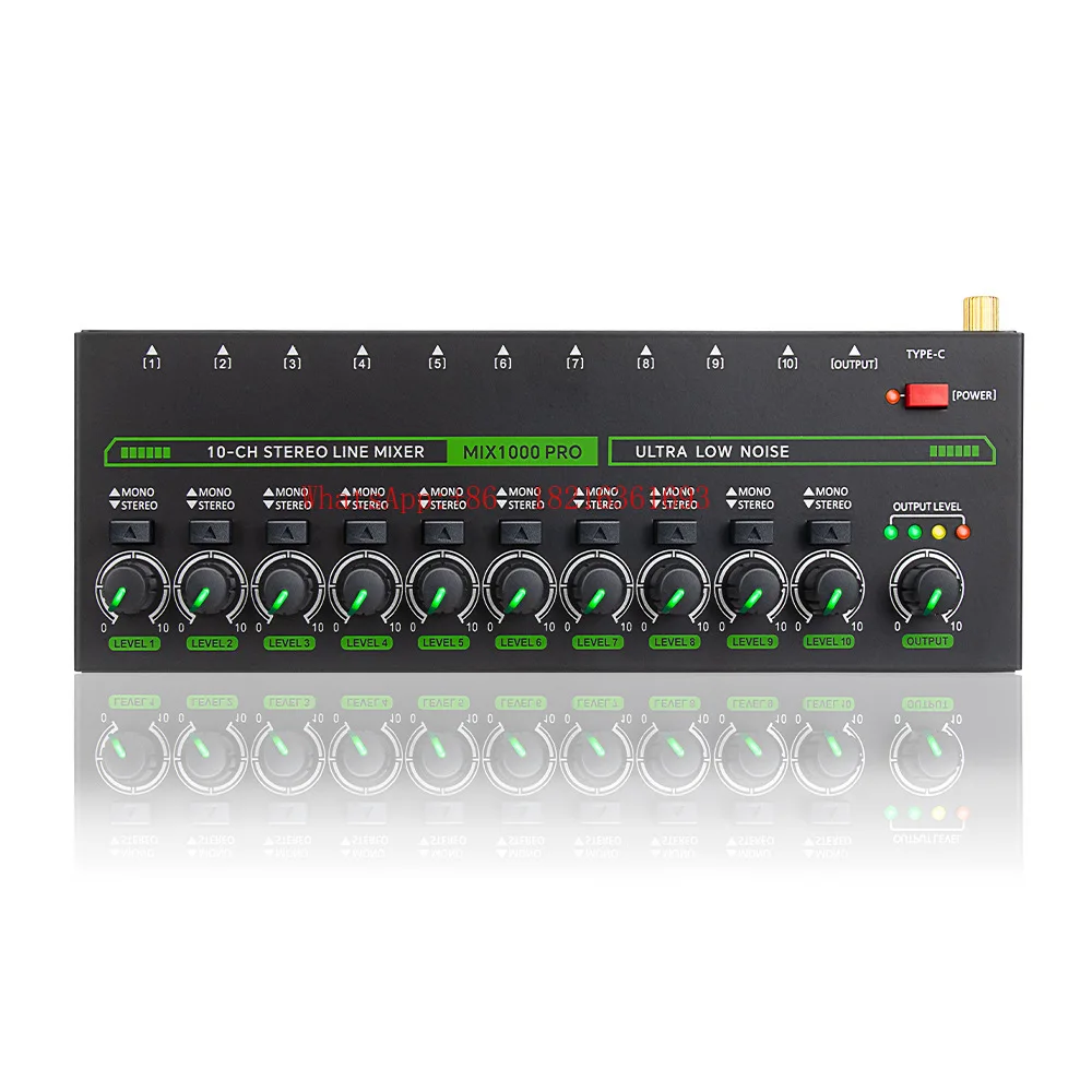 10-Channel Audio Mixer, New Multi-channel Mono Stereo Switchable Mixer with RGB Lighting Effects