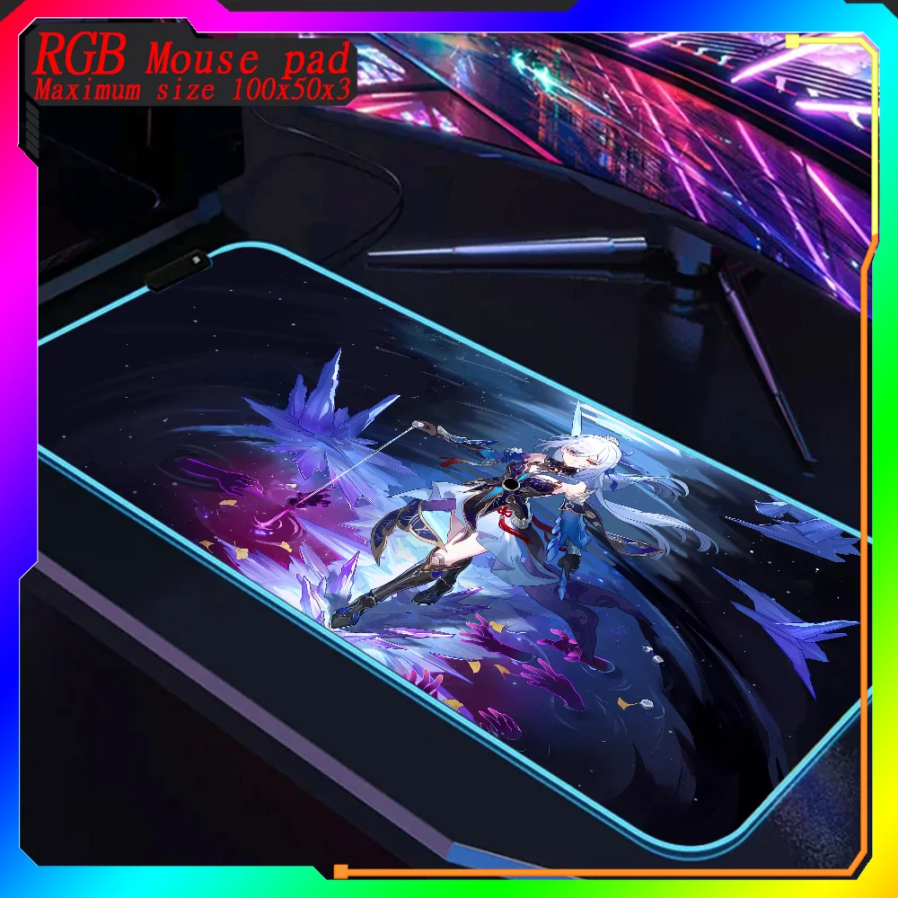 Honkai Star Rail jingliu HD RGB Mouse Pad Large Gaming Mousepad Mat Keyboard Computer Carpet Backlit Desk Mat 1000x500 mouse Pad