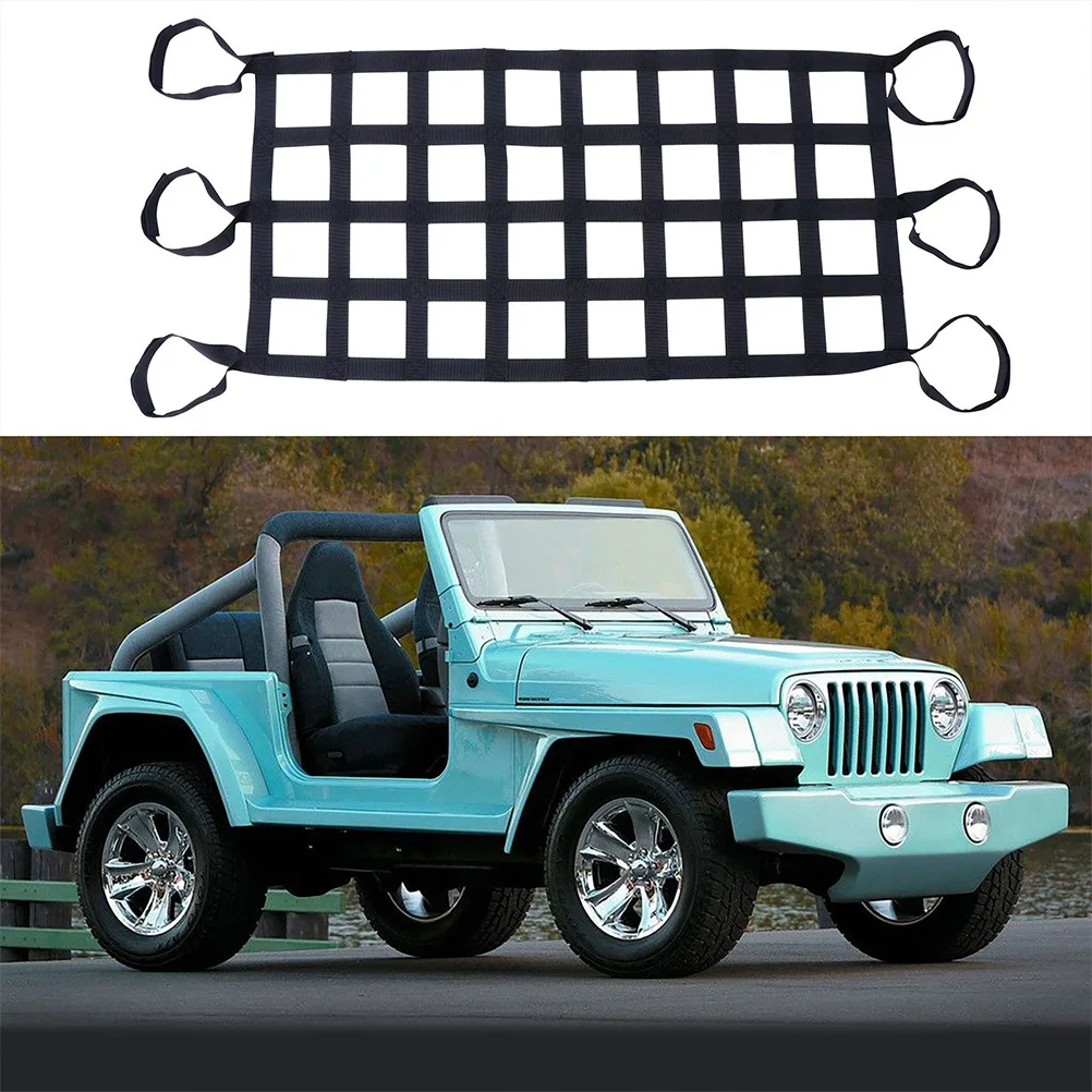 

2 pcs Car Roof Net Durable Elastic Storage Nylon Mesh Adjustable Vehicle Luggage Cargo Holder Easy Install Remove Practical Use