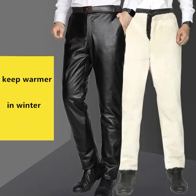 

Men's Leather Pants, Thick Cowhide Pants, Warm, Full Wool Liner, Locomotive Barrel, Windproof, Waterproof, Winter