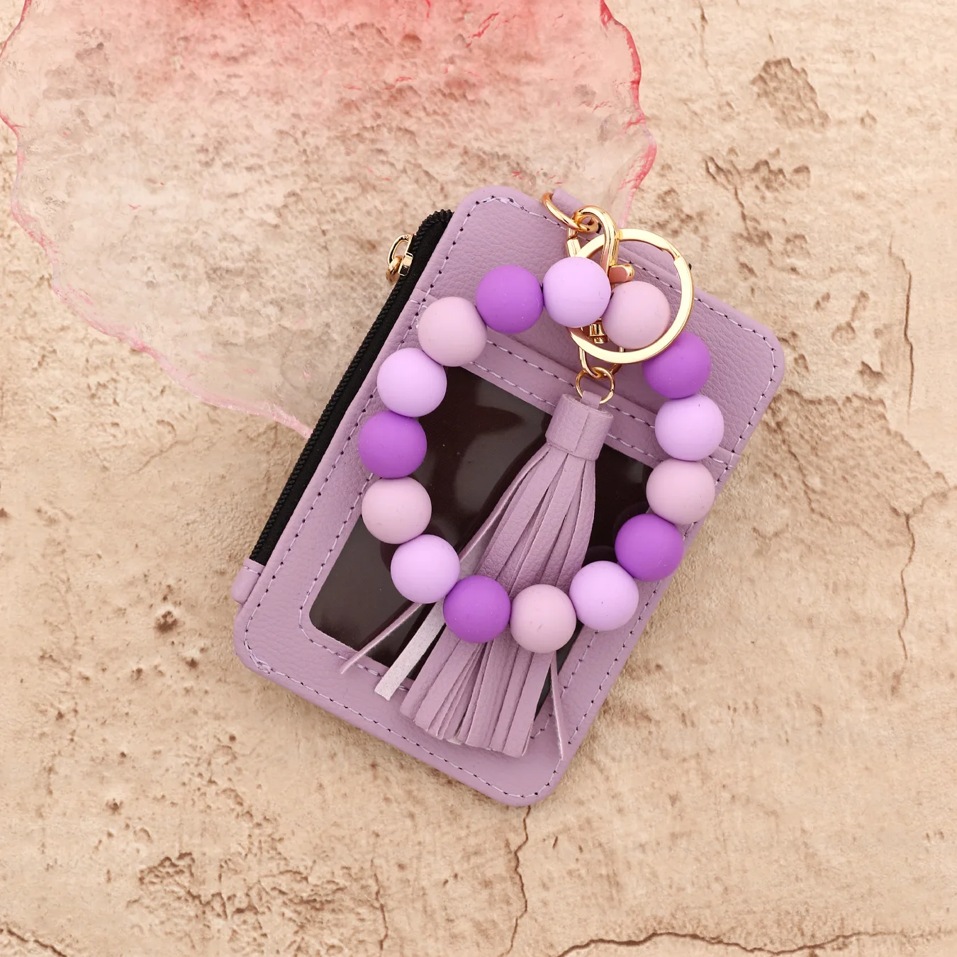 European American ID Bag Key Ring Bangle Purse Designer Leopard Leather Card Holder Silicone Beaded Credit Cards Keychain Wallet