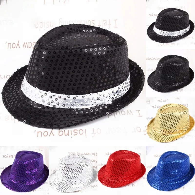 Unisex Pailletten Party Hut Bühne Dance Show Hip Hop Jazz Hut Glitter Cowboy Leistung Kostüm Requisiten Glänzende Perlen Zauberer Kappen – Detail 9