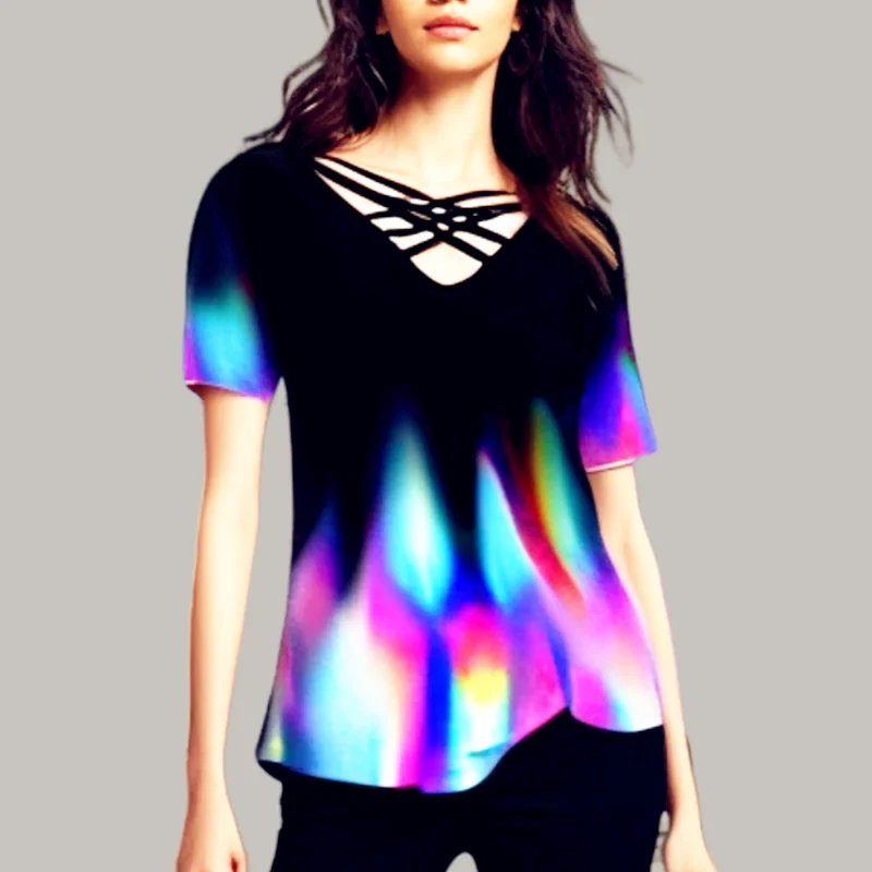 

Fashion Women Shirts Vintage Summer Tees Hole Blouse Top Sexy Colors Short Sleeve Plus Size Sizes Bow Loose Casual T Shirt Tops