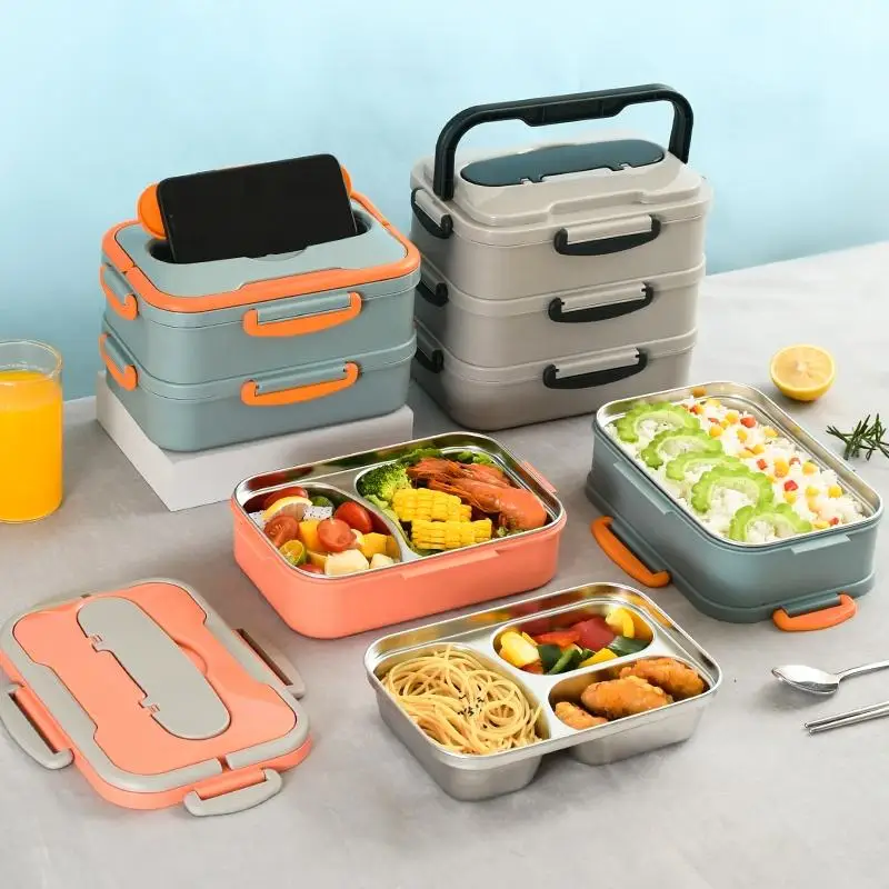 bento 3-слойный офисный портативный стол из нержавеющей стали с столовыми приборами для взрослых, изолированный обед