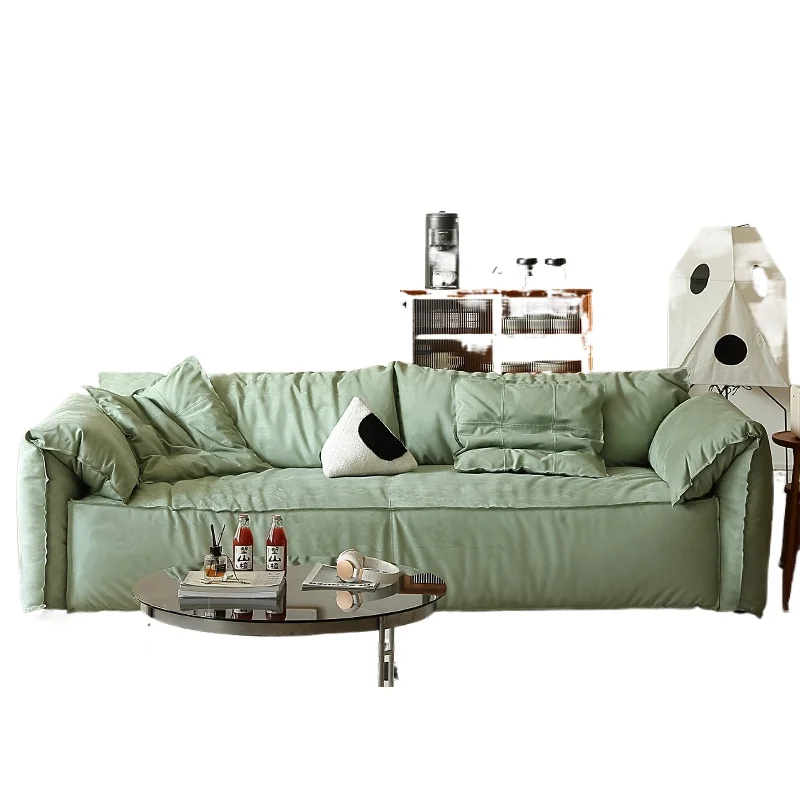 

Elephant ear sofa matte, cloth straight row cream wind living room, small apartment green sofa