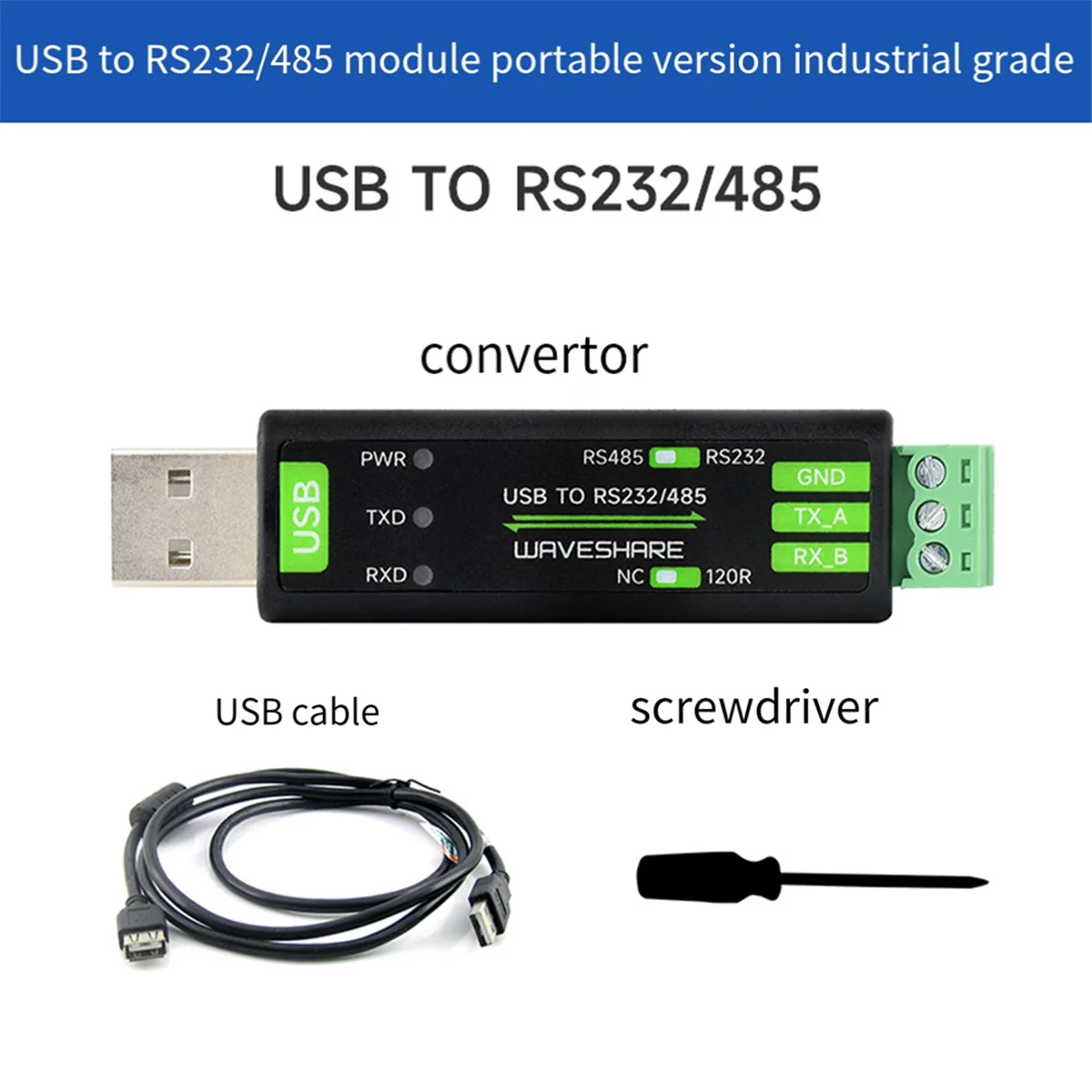 Waveshare USB zu RS232/485 Serieller Kommunikationskonverter FT232RNL für Mac Linux Android Win 11/10/8.1/8/7