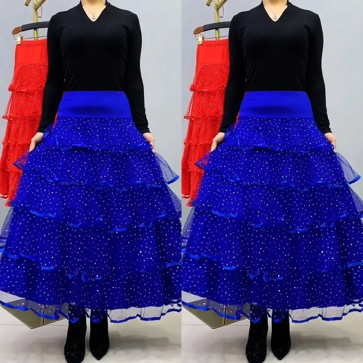 Temperament Slimming Half Skirt High-end Western-style Ballroom Dance Square Dance Big Swing Skirt A-line Cake Skirt Dance Skirt