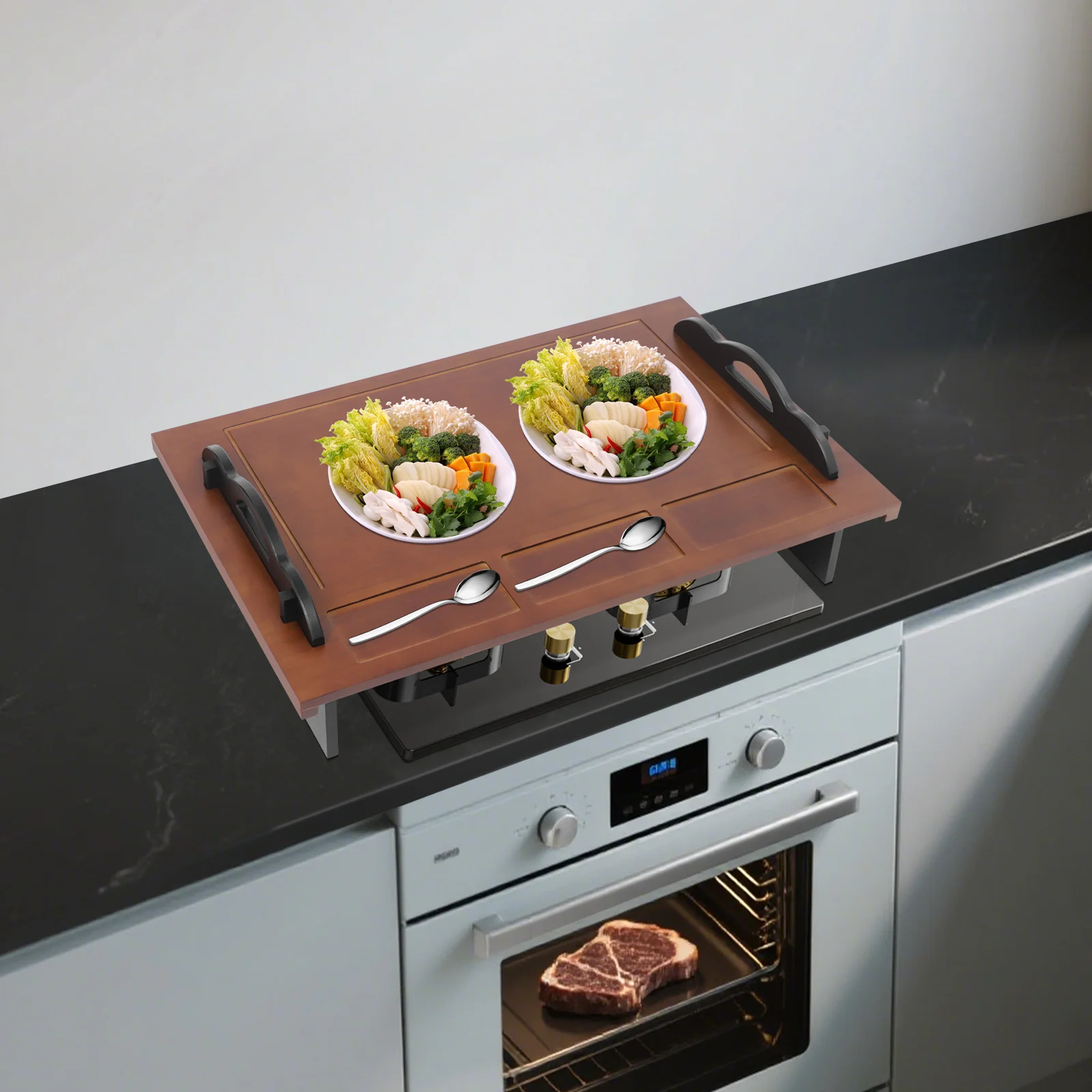 

Walnut Bamboo 85x55.5cm Gas-fired Electric Stove Cover with Handle Cutting Board Multifunctional Kitchen Storage Cover