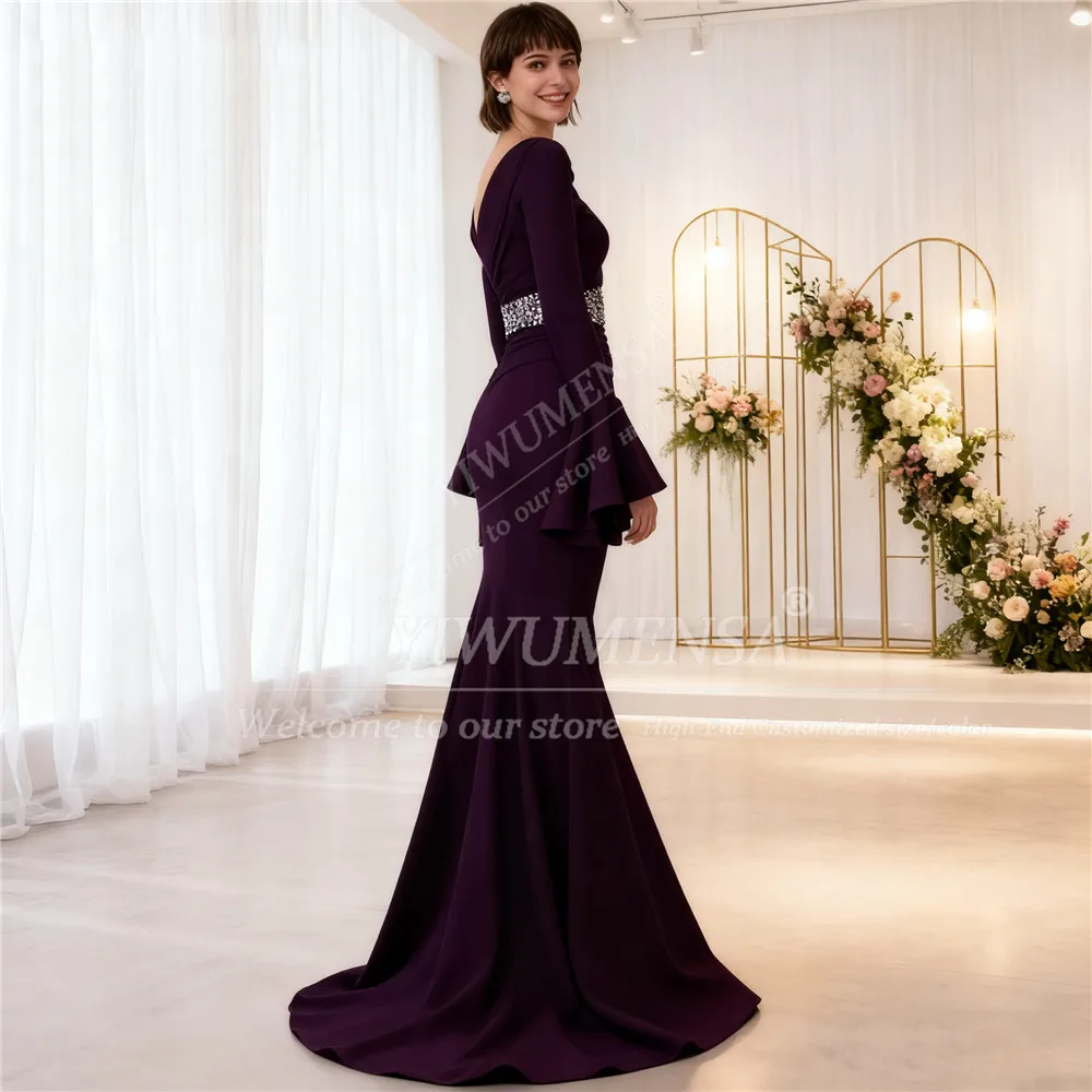 Luxury Crystals Beaded Evening Dresses Off Shoulder Long Sleeves Mermaid Prom Gowns Customized Women Wedding Banquet Attire 2026