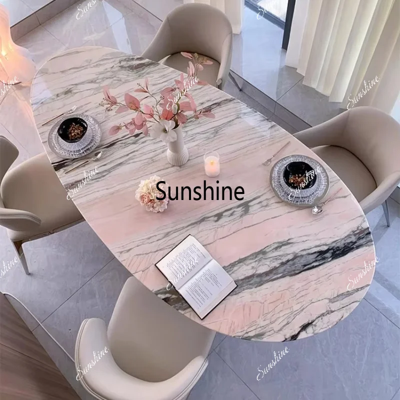 Pink Ocean Marble Dining Table, Italian Minimalist Oval , Heat & Scratch Resistant, Master  Stone