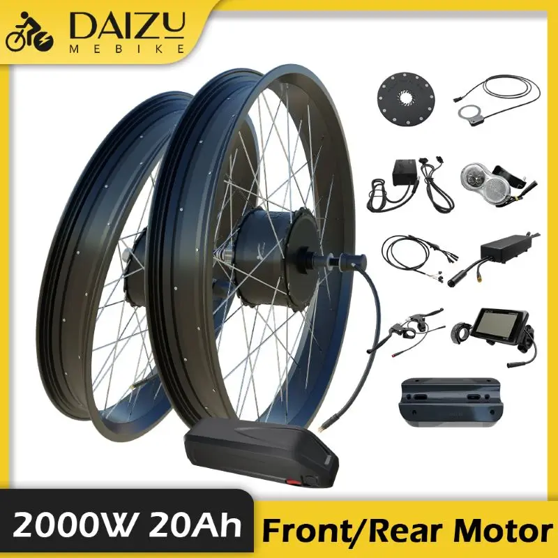 48V 2000W Fatbike Electric Bike Conversion Kit with Battery Hailong 20Ah Front Rear Hub Motor 20”26”×4.0 Inch Wheel