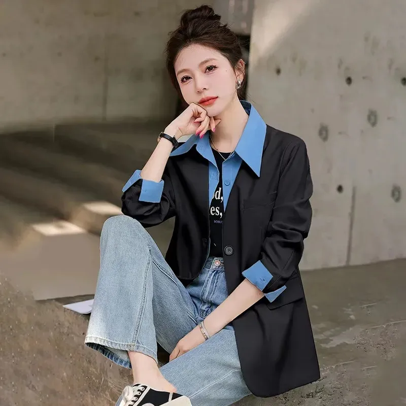 Fashion Design Fake Two Pieces Women's Suit Coat Korean Version Female Blazer 2025 New Spring Autumn Jacket Tops Casaco Feminino