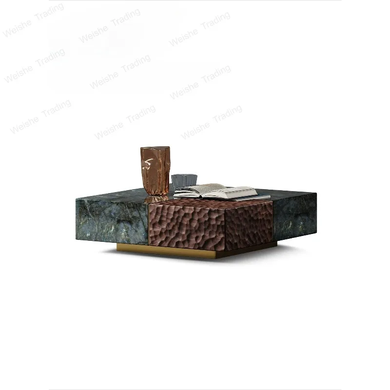 Square coffee table living room household natural marble villa large flat floor Italian minimalist square coffee table