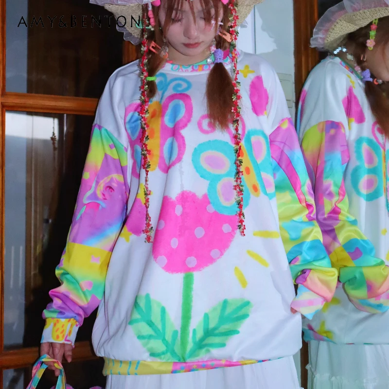 Original Design Childlike Cute Girl Women's Top 2026 Spring New Sweet Cool Loose Y2k Versatile Colorful Sweatshirts Top Ladies