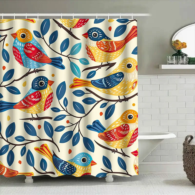 

Bright Colorful Bird Print Shower Curtain Decorative Waterproof Fabric Bathroom Liner