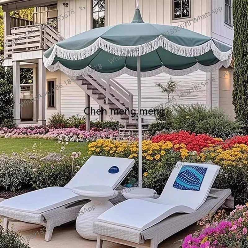 Outdoor shading, striped umbrella villa swimming pool seaside color matching round leisure beach umbrella