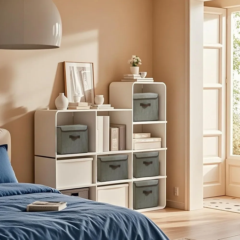 4 عبوات من صناديق تخزين كبيرة مع غطاء، وصناديق تخزين قابلة للطي، وصناديق تخزين قماشية قابلة للغسل، وقماش كتان قطني بغطاء مزخرف #5