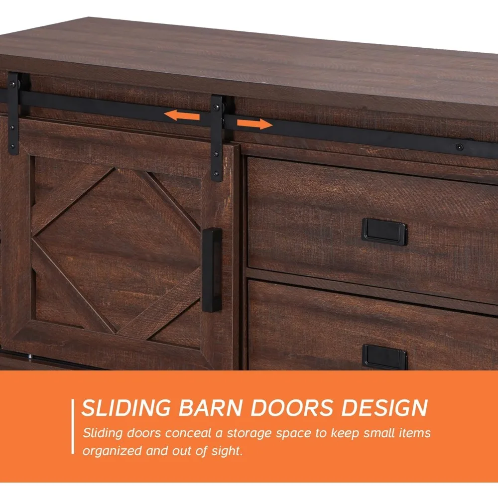 Rectangle Coffee Table with Storage for Living Room,47.2x22 Inch Dining Center Table with Sliding Barn Door and 2 Drawers