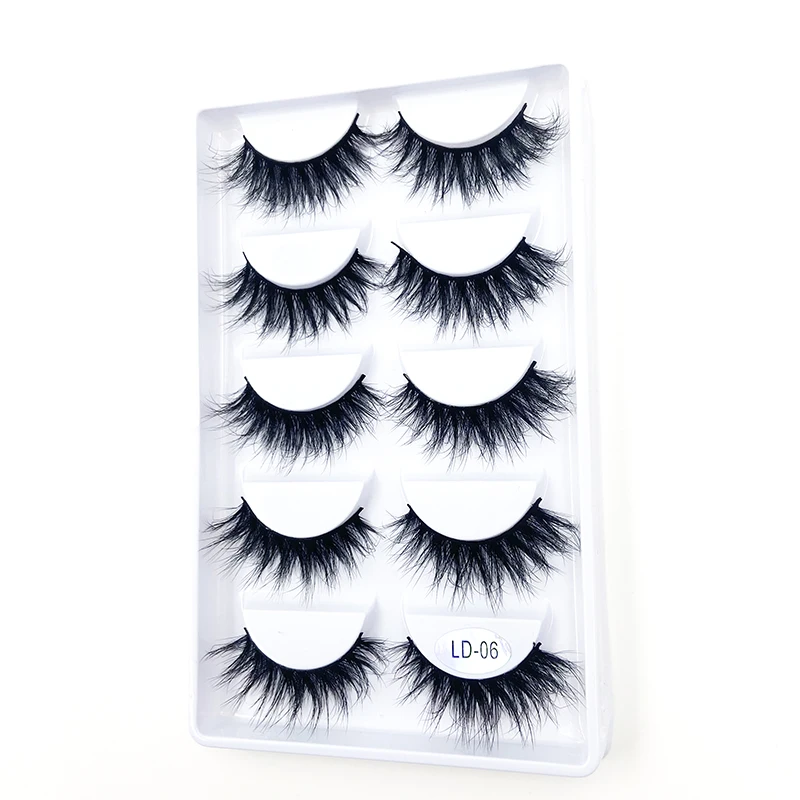 5 Pairs/Tray 100% Handmade Natural Fluffy look Cruelty-Free Flexible Multilayer Reusable Lightweight Lashes False with custom