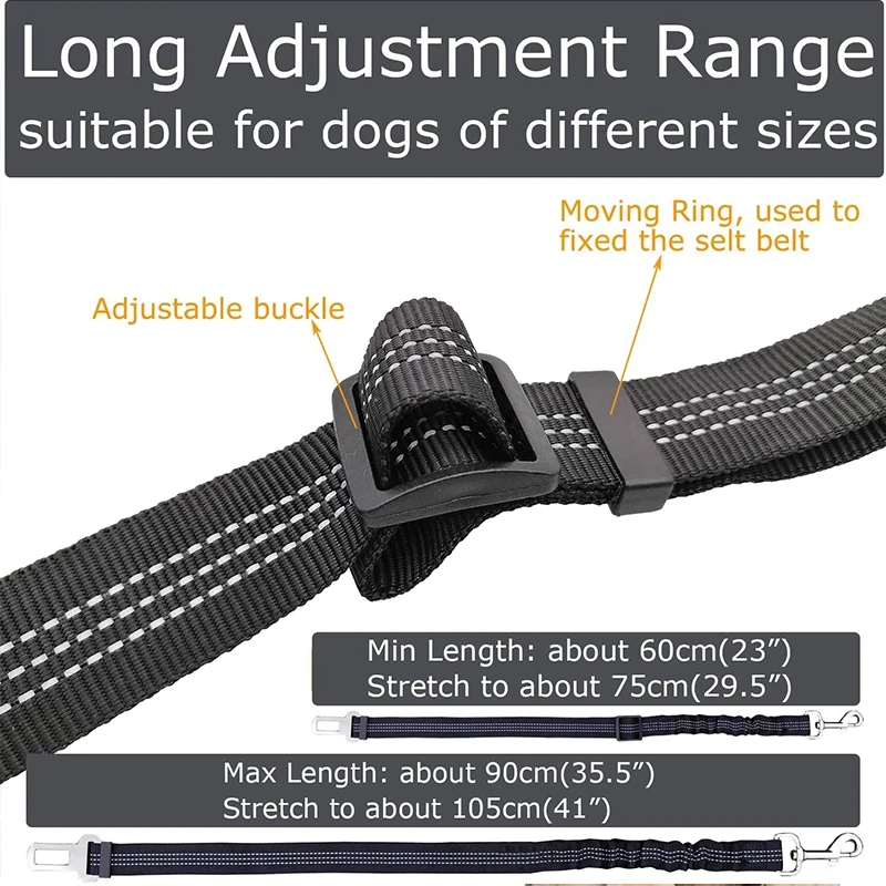 Pet Dog Seat Belt Adjustable Harnesses Lead Restraint Nylon Elastic Dog Seat Belt Reflective Durable Puppy Travel Car Safe Rope